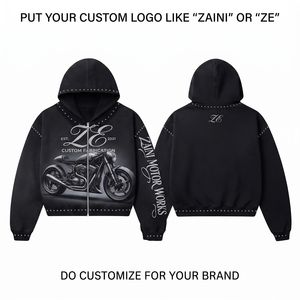 Sweat à capuche zippé pour homme 350g en coton/polyester tissé avec polaire brossée, couleur pétrole, logo brodé chenille personnalisé sur le devant, hiver - Product Image 1