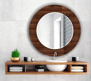 New Design Round wooden <b>wall</b> <b>mirror</b> walnut color customized size design shape available for living room dining space - Product Image 2