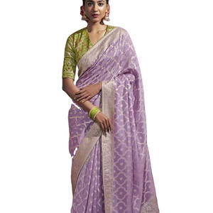 El último diseñador Pure Dola Silk Weaving Lace Border Saree Indian & Pakistani Clothing by Fab Zone - Product Image 1