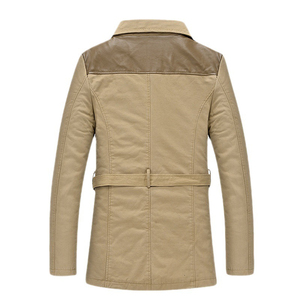 <b>Men's</b> <b>Long</b> Safari <b>Jacket</b> Pu Material Sherpa Lining Windproof Turn-down Collar Casual Autumn Wear - Product Image 5