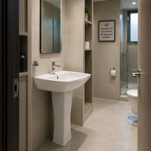 Lavabo de Pedestal Rectangular con Grifo de un Solo Orificio, Diseño Contemporáneo, Montaje en Suelo, Acabado Pulido 5 - Product Image 6