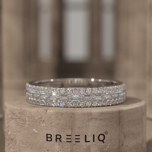 Triple Row <b>Diamond</b> <b>Ring</b> in 14K Gold Round & Baguette Lab Grown <b>Diamonds</b> Luxury Stackable Wedding Band - Product Image 4