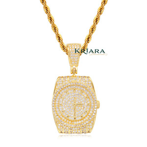 Pendentif montre en argent 925 plaqué or avec diamant de laboratoire taille brillant rond, unisexe, luxe, pour usage quotidien - Product Image 5