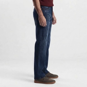 Jeans de Mezclilla Premium para Hombre, Corte Recto, Lavado a la Piedra, Cintura Media, Corte Regular, Estilo Casual, Algodón Azul, Estilo Otoñal - Product Image 3
