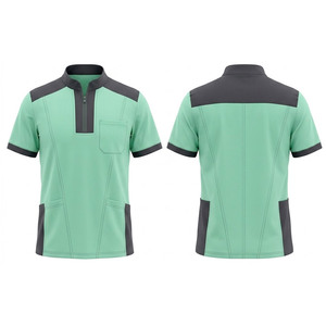 Medical Uniform <b>Scrub</b> <b>Top</b> With Half Zip Front Stand Collar Short Sleeves Comfortable Fit And Modern Workwear Design - Product Image 1