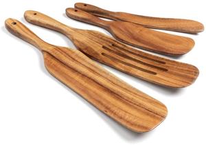 Espátula larga de madera sin pulir Utensilios de madera de teca natural incluyendo cuchara de madera - Product Image 5