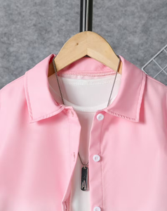 Pink Casual Long Sleeve T-Shirt with Polyester/Cotton Blend Slight Stretch Print Fabric for Boys - Product Image 3