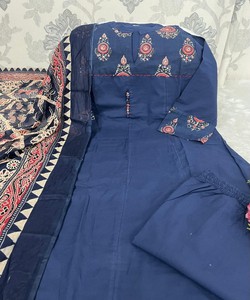 Women's Navy Blue Cotton Salwar Kameez Set Traditional Ethnic Wear Ankle-Length Regular Fit Party Quick Dry Wrinkle Free India - Product Image 4