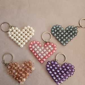 Handmade Beaded Heart Keychain Set – Pastel <b>Plastic</b> <b>Beads</b>, Set of 5 - Product Image 5
