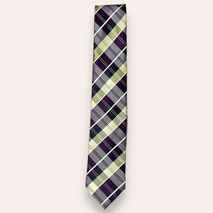 Corbata de poliéster a cuadros verde y morado Benon |   Corbata Clásica a Cuadros para Hombre |   Accesorio de Moda Formal para Bodas y Eventos Empresariales - Product Image 1