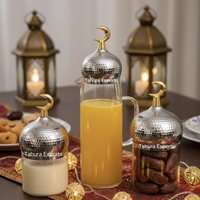 Meilleures ventes 2026 : Pot de rangement en verre fait main attrayant pour la décoration de table du Ramadan, nouveau style avec couvercle en forme de minaret et pichet pour l'Aïd