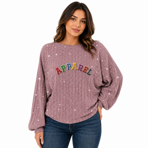 Luxury <b>Chenille</b> Apparel Patch Oversized <b>Jumper</b> Loose Cotton Sparkly Rhinestone Embroidery Logo Ribbed Sweater <b>Women's</b> Supplier - Product Image 1
