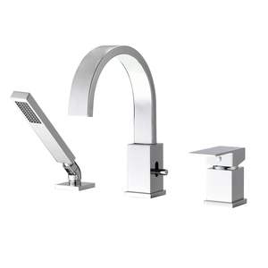 3-<b>Hole</b> Roman Tub <b>Filler</b> with Hand Shower Deck Mount Waterfall Bathtub Faucet with Sprayer Set Bath & Shower Faucets - Product Image 2