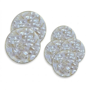 Ensemble de sous-verres de luxe en nacre, mosaïque de coquillages naturels, sous-verres irisés de qualité supérieure pour la vaisselle d'hôtel et de restaurant - Product Image 1