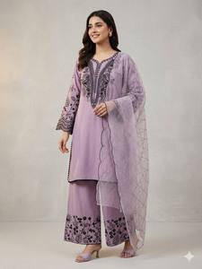 Ensemble de costume pakistanais brodé pour femmes avec dupatta – Robe de soirée de luxe Salwar Kameez - Product Image 1