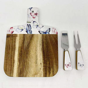 Butterfly Pattern Eco-Friendly <b>Wooden</b> Chopping Board Cheese Knife Set Rectangle Handle Design Mango Wood Floral Print Dishwasher - Product Image 4