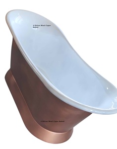 Bañera Independiente de Cobre Esmaltado Blanco, Metálica y Delicada, 100% Cobre, Hecha a Mano, Ovalada, Blanca, Estilo Antiguo DM-207 - Product Image 3