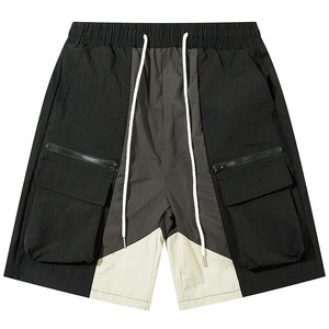 Black Charcoal Gray <b>Cargo</b> <b>Shorts</b> Zip Pockets Elastic Waist <b>Long</b> Drawstring Custom Logo Streetwear OEM Clothing Casual <b>Shorts</b> - Product Image 3