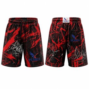 Pantalones Cortos Deportivos Unisex Personalizados con Sublimación, de Poliéster/Algodón Grueso, Cintura Elástica, Color Negro y Rojo Sólido, para Entrenamiento y Lucha Libre - Product Image 5