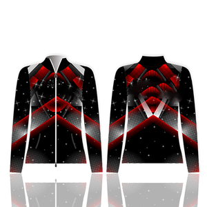 เสื้อแจ็คเก็ตสปอร์ตผู้หญิง สีแดงดำ ตัดต่อสี แขนยาว ซิปหน้า ผ้าฟลีซ แถบข้าง ถักทอ แห้งเร็ว ทรงปกติ ใส่ได้ทุกฤดู - Product Image 6