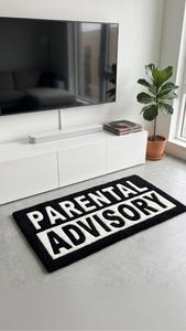 Alfombra de Lana Hecha a Mano de Lujo en Blanco y Negro con Advertencia Parental, Antideslizante, Moderna y Elegante para Decoración de Dormitorio y Sala de Estar - Product Image 4