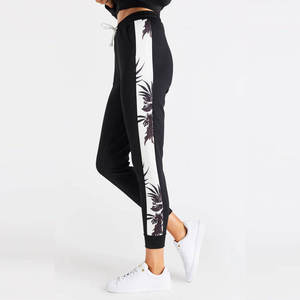 <b>Women's</b> High Waist <b>Black</b> Floral Print Side Stripe Skinny Ankle-Length Joggers Casual Drawstring Pants Spring Spandex Polyester - Product Image 6