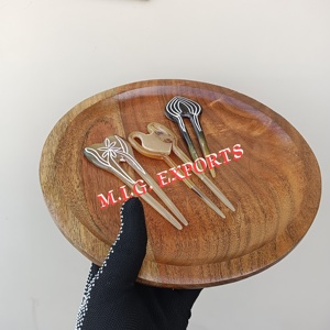 Épingle à cheveux en corne de buffle naturelle, couleur brun clair, écologique, faite à la main, art populaire, moderne, DIY, durable, Feng Shui - Product Image 4