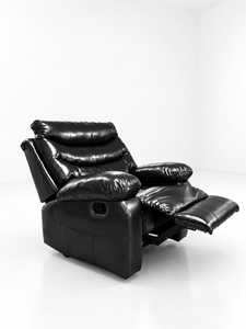 Sillón Reclinable de Cuero Sintético Negro, Mecanismo Manual, Sillón Individual Tapizado para Apartamento, Oficina, Hotel - Product Image 1