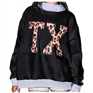 เสื้อสเวตเชิ้ตผู้หญิงไซส์ใหญ่ สีส้ม ลายเสือดาว พิมพ์ตัวอักษร TX คอกลม แขนยาว ผ้าถัก 100% ผ้าฝ้าย สำหรับใส่ในฤดูใบไม้ร่วง - Product Image 2