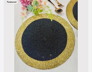 Black Gold <b>Beaded</b> Polyester/Cotton Handmade Eco-Friendly Luxury Dining <b>Placemat</b>-Elegant Table Decor for Home Hotel Holiday Table - Product Image 1