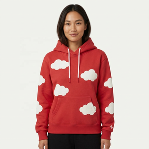 Sweat-shirts streetwear personnalisés à imprimé nuage rouge écologique, impression numérique, motif uni hiver, 100% coton, sans doublure, col en V - Product Image 1