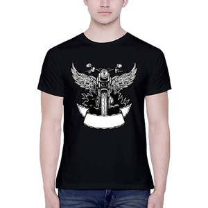 เสื้อยืดแขนสั้นสีดำสำหรับผู้ชาย พิมพ์ลายกราฟิกมอเตอร์ไซค์รูปปีก คอกลม ทรงลำลอง ความยาวปกติ ผ้าเจอร์ซีย์คอตตอน - Product Image 3
