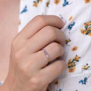 14k solid Gold Plated Amethyst Tapered Baguette Ring Prong Setting Minimalist Women's Gemstone Engagement Ring - Product Image 3