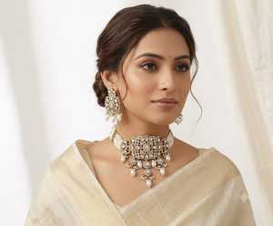 Luxury Multi Color Polki Kundan Pearl <b>Choker</b> Necklace Set with American Diamond Antique <b>Silver</b> Bridal Wedding Party Wear Jewelry - Product Image 6