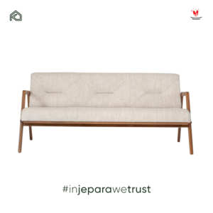 Modern Mid Century 3 Seater <b>Sofa</b> Solid <b>Wood</b> <b>Frame</b> Beige Fabric Upholstered Couch for Hotel Villa Living Room Furniture - Product Image 3