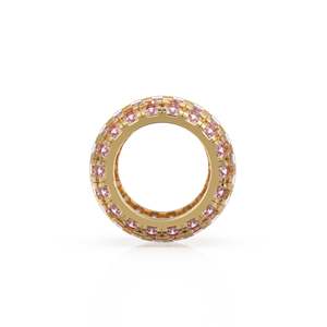 Rondelles grandes de turmalina rosa de oro macizo italiano de 14K, Charm Roundel, Turmalina, Charm adorno, Turmalina engastada en pavé, Octubre - Product Image 5