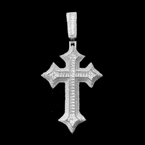 Collier pendentif croix de luxe, diamant taille baguette, plaqué or 18 carats, bijoux religieux pour homme, style chrétien - Product Image 3