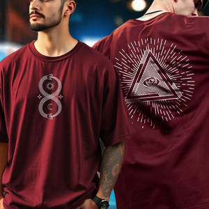 เสื้อยืดโอเวอร์ไซส์สีแดงเลือดหมูสไตล์วินเทจสำหรับผู้ชาย แบบขายส่ง สั่งทำได้ ผ้าเจอร์ซีย์คอตตอน 100% หนานุ่ม ทรงไหล่ตก - Product Image 4