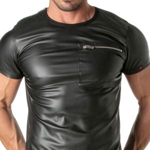เสื้อยืดแขนสั้นผู้ชายสีดำลายหนังพร้อมกระเป๋าซิปสวมใส่สบายๆ - Product Image 4