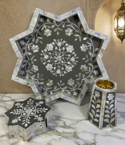 Bandeja de Servir con Incrustaciones de Madreperla en Forma de Luna Creciente, Plato de Madera Pintado a Mano para Regalo de Ramadán, Decoración de Mesa - Product Image 2