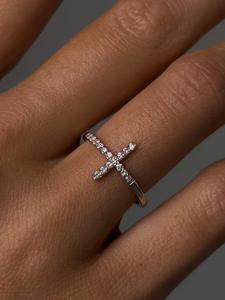 Cross Diamond <b>Rings</b> 14k 18k Solid Gold Pave Round Cut Lab Grown Diamond Religious Minimalist Everyday Wear <b>Stacking</b> Fine Jewelry - Product Image 6