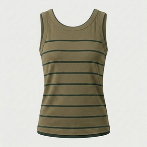 Débardeur en polyester tricoté à rayures pour femme, léger, respirant, confortable, doux pour la peau, décontracté, imprimé bouffant, mode estivale - Product Image 1