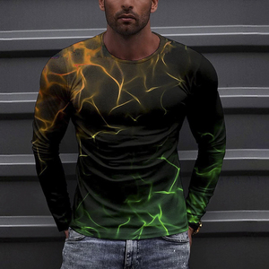 <b>Men's</b> Full Sleeve <b>Compression</b> Rash Guard Sublimation Print Quick Dry Polyester Long Sleeve <b>Shirt</b> Blue Purple Lightning Design - Product Image 1