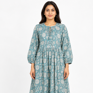 Beautiful floral Cotton Block Printed dress Dress For Casual wear Hand Block Printed Dress - Product Image 1