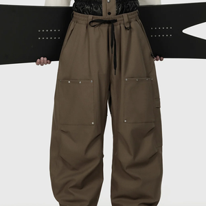 Custom Beige Plus Size Loose Hip Hop <b>Ski</b> Pants Unisex Streetwear Outdoor Cargo Baggy Breathable 10,000mm Waterproof - Product Image 2