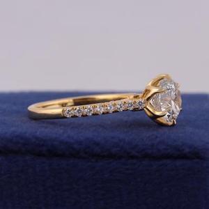Round Cut Diamond Solitaire Engagement <b>Ring</b> in Yellow Gold Pave Band Classic Bridal <b>Ring</b> Luxury Wedding <b>Ring</b> <b>Fine</b> Diamond - Product Image 3