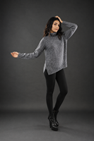 Pull en maille grise à col roulé pour femme, personnalisé, à manches longues, pull d'automne de luxe, tricoté sur le devant, vente en gros, mode, 160g Kvetoo