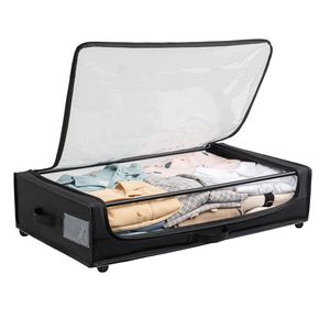 Set di 2 Contenitori Salvaspazio Sottoletto con Ruote, Scorrimento Fluido Multidirezionale e Coperchio Trasparente - Product Image 2