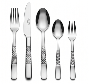 Ensemble de couverts modernes en acier inoxydable avec poignées texturées, finition miroir haute brillance, résistant à la rouille, pour les mariages, les événements et l'usage quotidien - Product Image 1