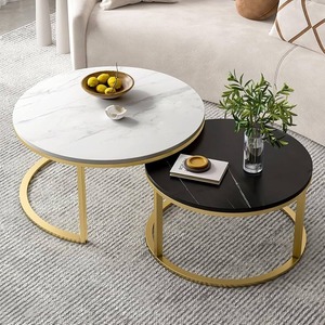 โต๊ะกาแฟโลหะสำหรับห้องนั่งเล่น ชุดโต๊ะกาแฟทรงกลมขนาดเล็ก 2 ตัว โต๊ะกลางพร้อมโต๊ะทึบ - Product Image 3